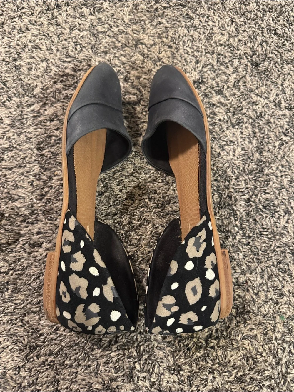 TOMS Women’s 8.5 Black Leopard D’Orsay Flats Slip On Shoes